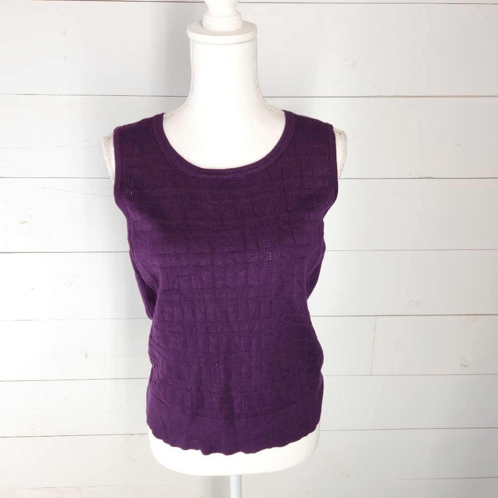 Cable & Gauge Purple Knit Crew Neck Sweater Vest, Lightweight Women's MED